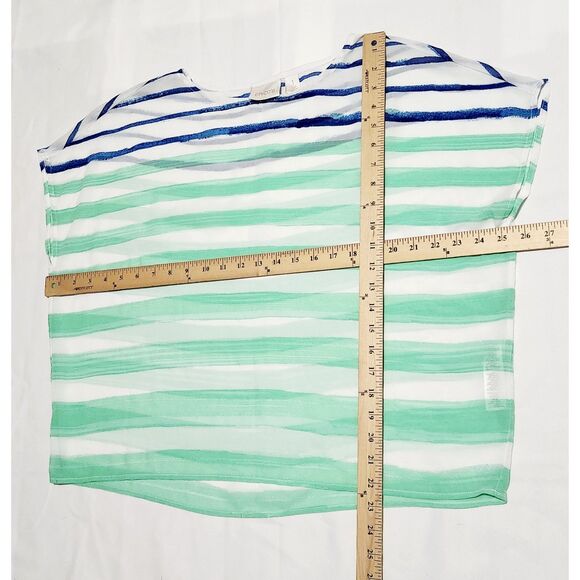 Chico's Blouse Women's Size 1 Small Top Striped Short Sleeve Sheer White Blue - Picture 2 of 6